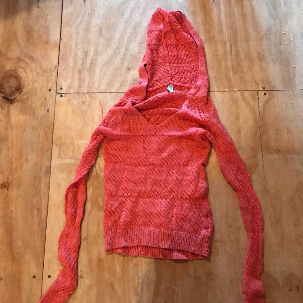 Coral sparkle hooded sweater